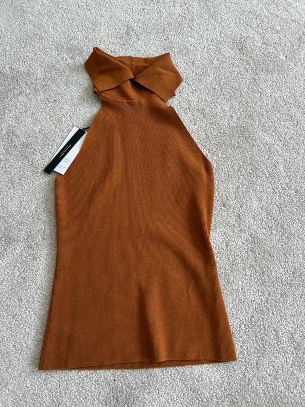 We Wore What Sleeveless Mock Neck Tank in Rust